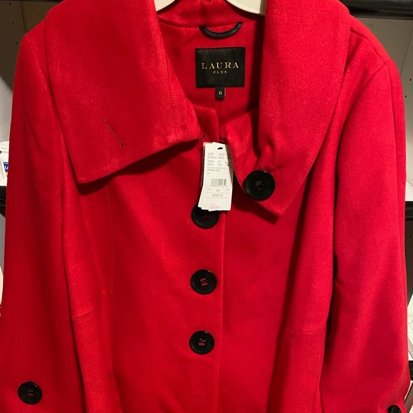 Laura Plus Red Button Up Trenchcoat - Picture 2 of 6